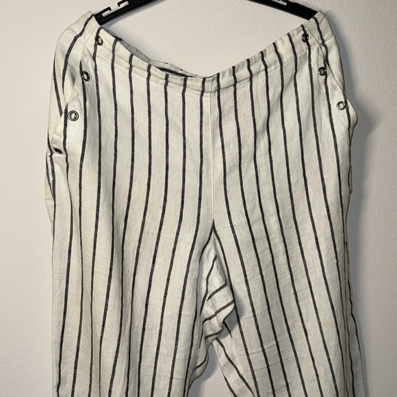 Chico’s‎ 100% Linen white stripe straight leg side elastic zip pants Sz 12 - Picture 4 of 9